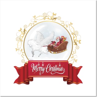 Merry Christmas Greeting. Pegasus, Helping Santa Posters and Art